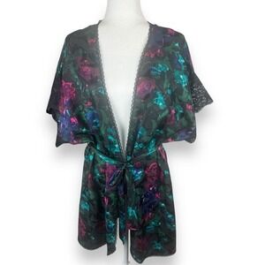 Vintage Lingerie Lucie‎ Ann Floral Lace Trim Robe Size Medium Boudoir USA Made